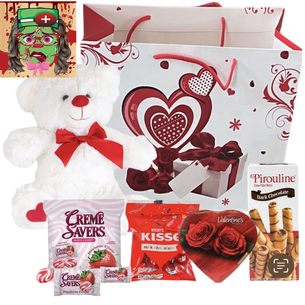 **Valentine’s Day Gift Basket Set - Teddy Bear Plush, Creme Savers & More**